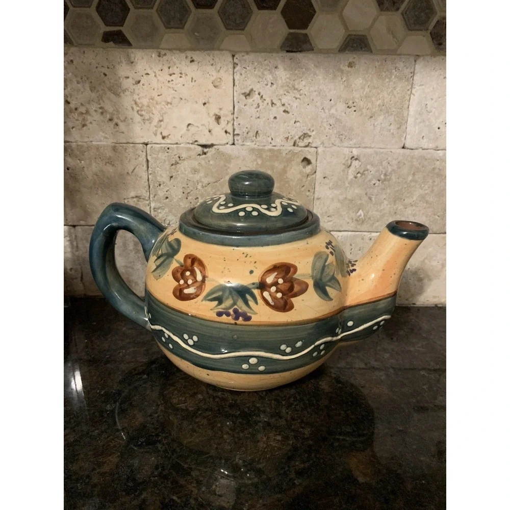 Avignon Hand Painted Provence Ceramic Floral Teapot w/ Lid, 6 Cup 48 oz